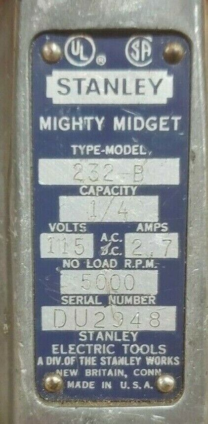 Vintage 1958 Stanley 232-B Mighty Midget Drill (Still Works!)