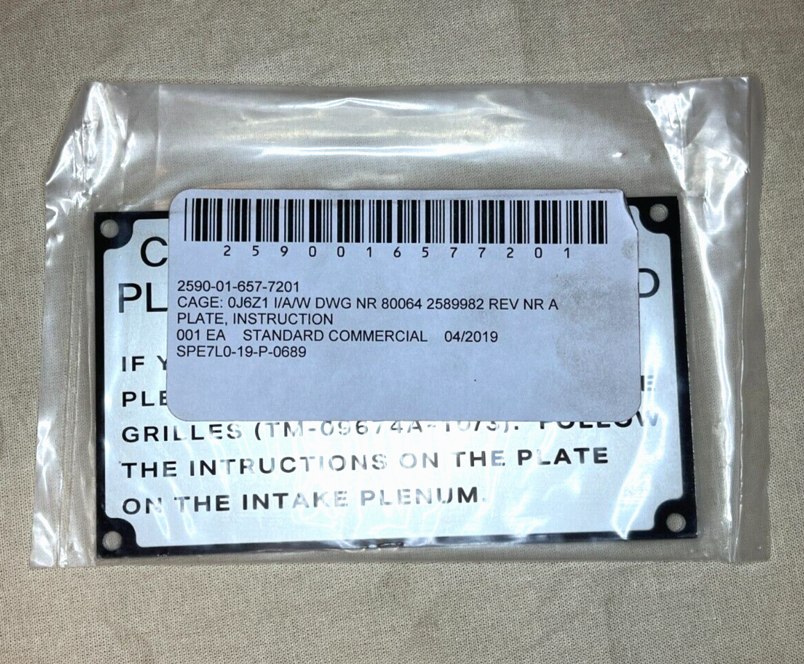 2590-01-657-7201 NAVAL SHIP INSTRUCTION PLATE 2589982