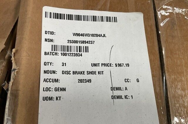 MRAP RCV-RG31 E75750664 DISK BRAKE SHOE, PAD SET 940001788A01 2530-01-589-4237