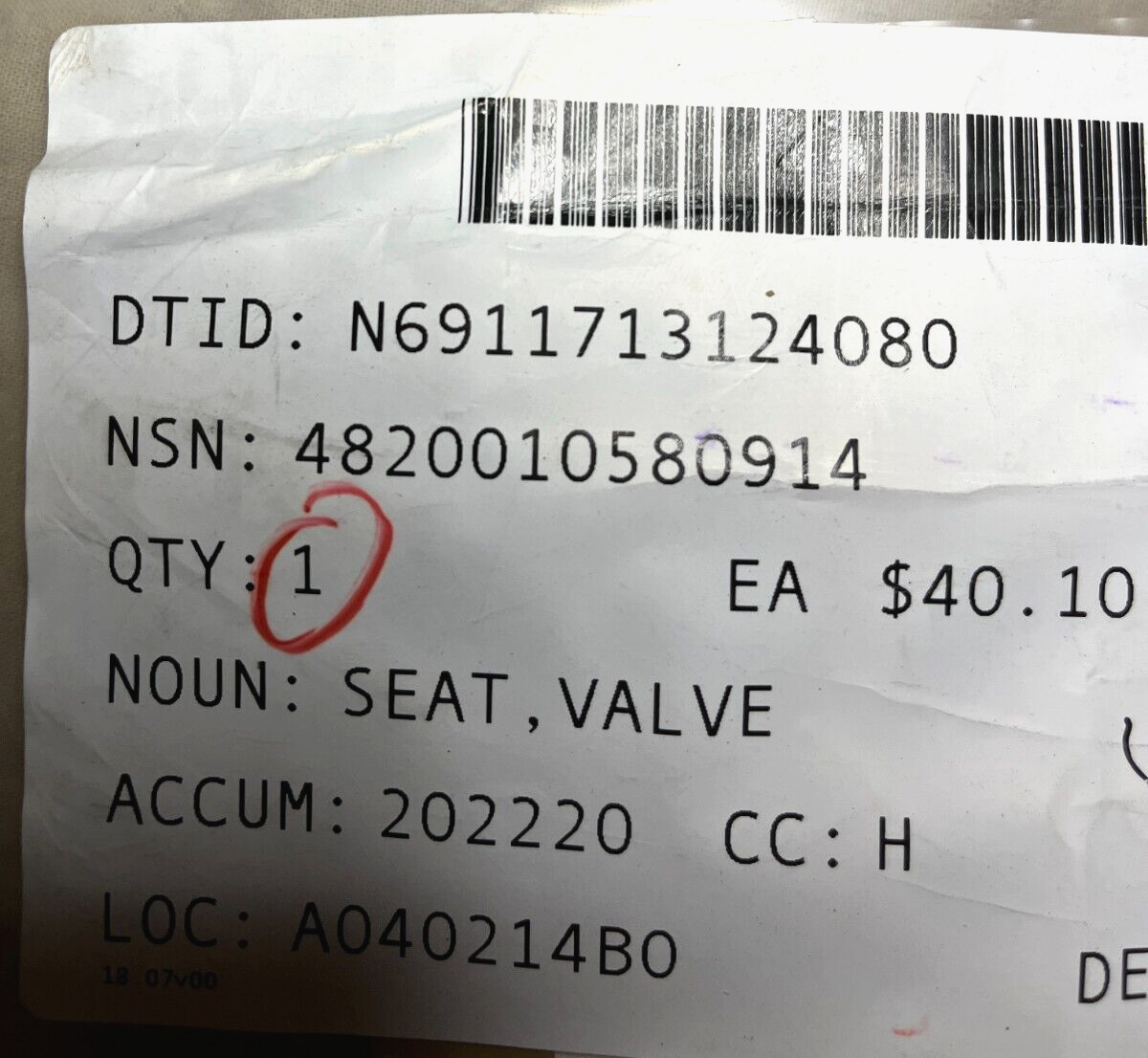 NEW C38477 VALVE SEAT SS845-1889582 255422 4820-01-058-0914 USA-STOCK