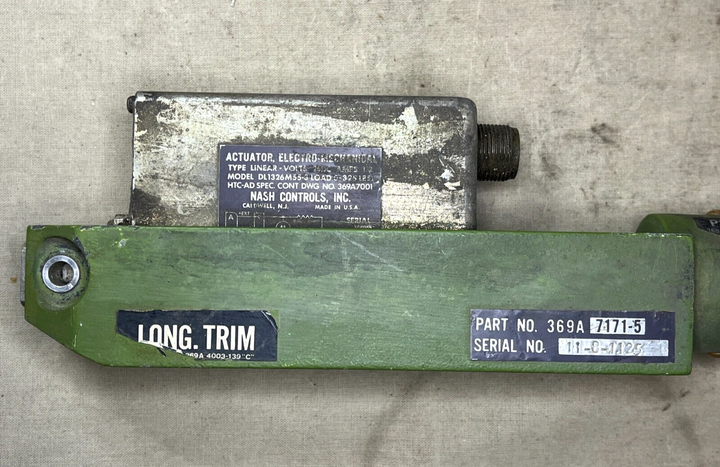 NASH 369A7171-5 LONG TRIM LINE ELECTRO-MECHANICAL ACTUATOR 1680-00-832-6603