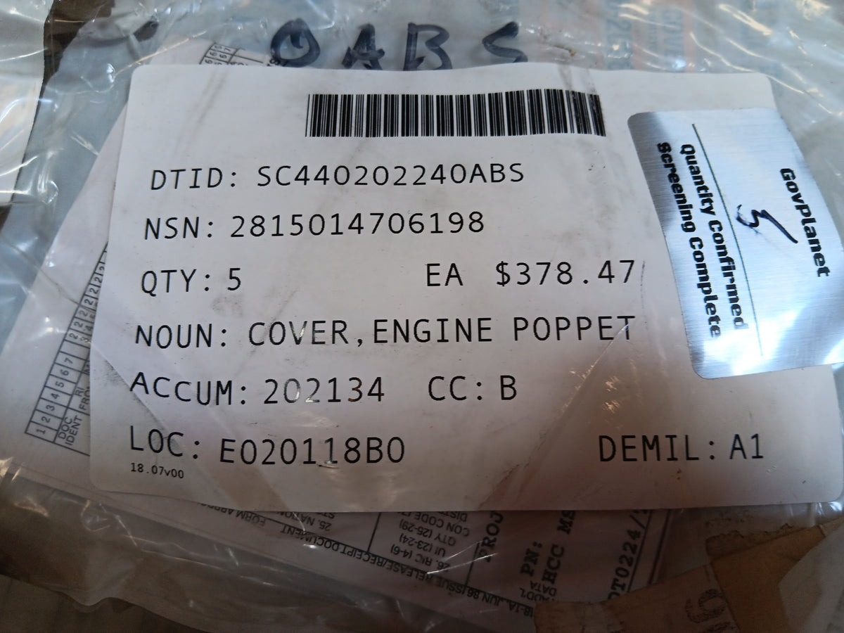 Caterpillar Inc 236-2098 Engine Poppet Cover - NSN 2815-01-470-6198 - inventory label
