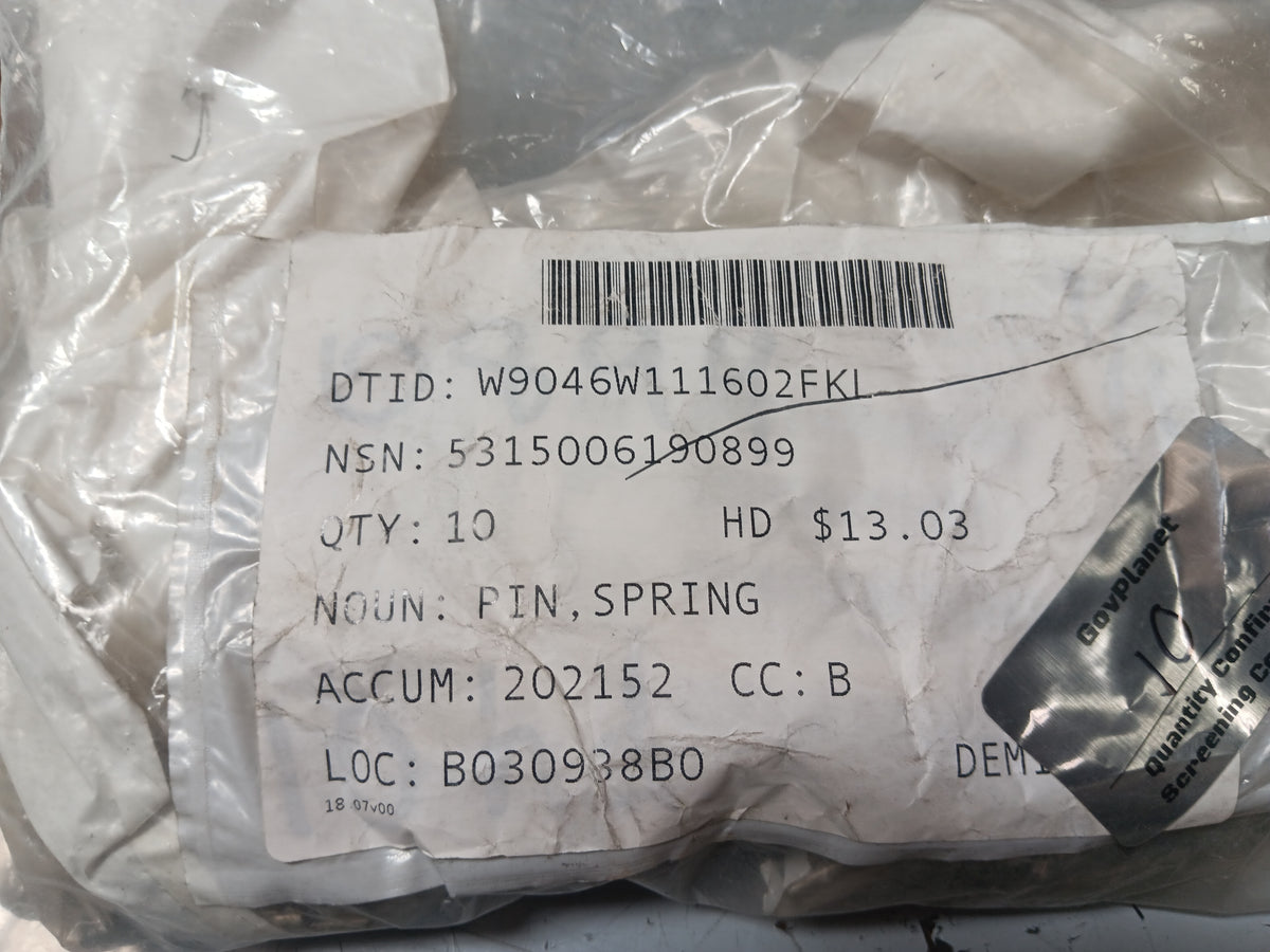National Aerospace Standards MS171533 Spring Pin - NSN 5315-00-619-0899 - inventory label