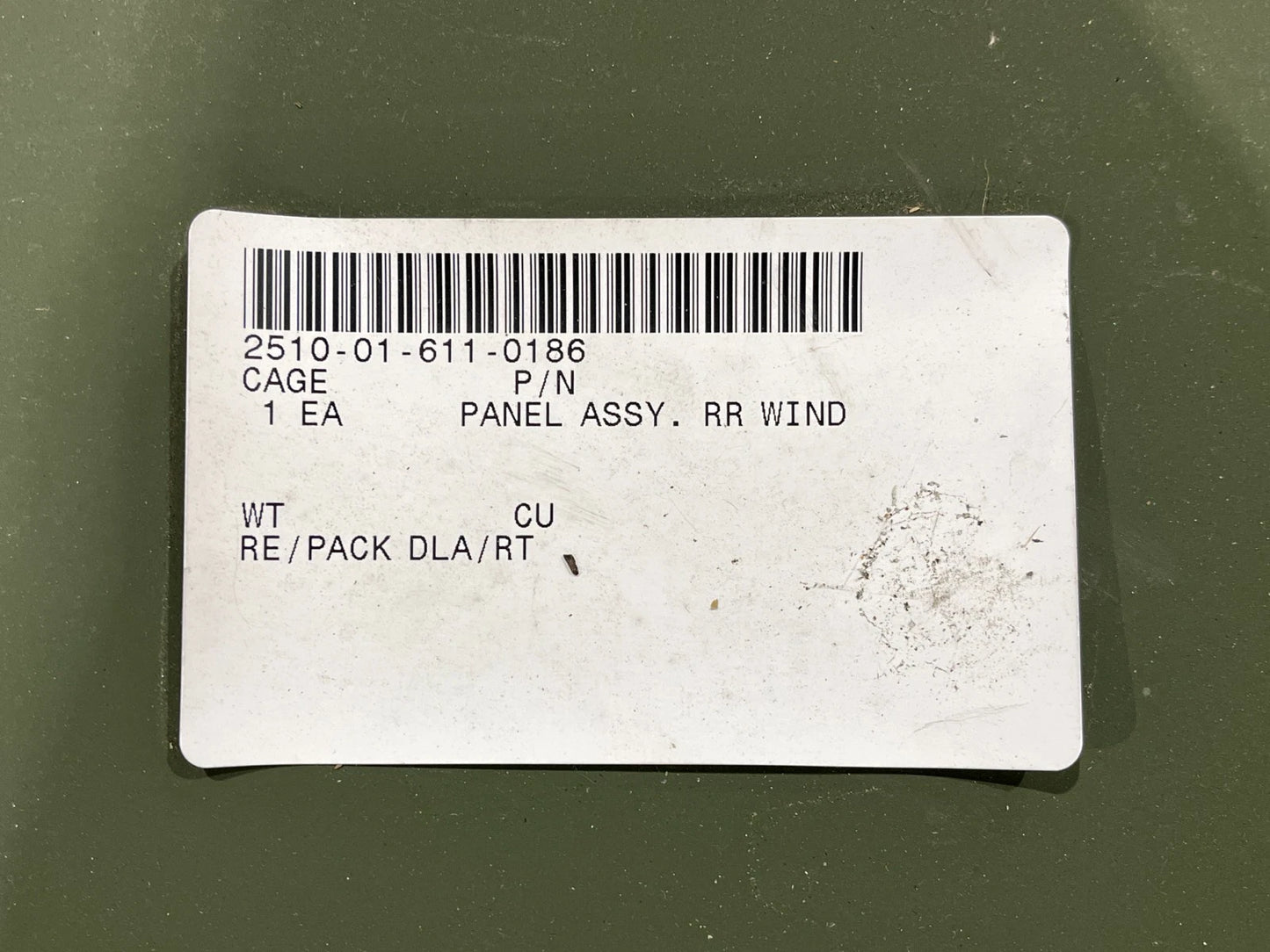 M1100 SERIES HMMWV OEM AMG REAR WINDOW CLOSEOUT PANEL 6020180 / 2510-01-611-0186