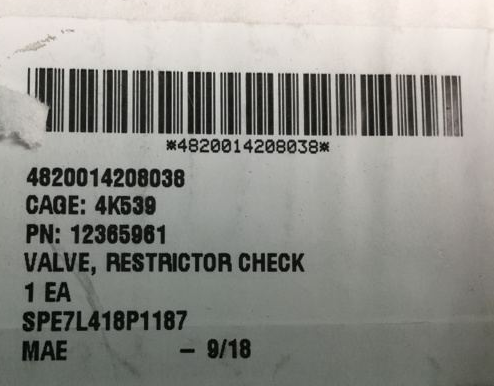 HYDAC VALVE 4820-01-420-8038 12365961 SRKR-16-1.1/5-22