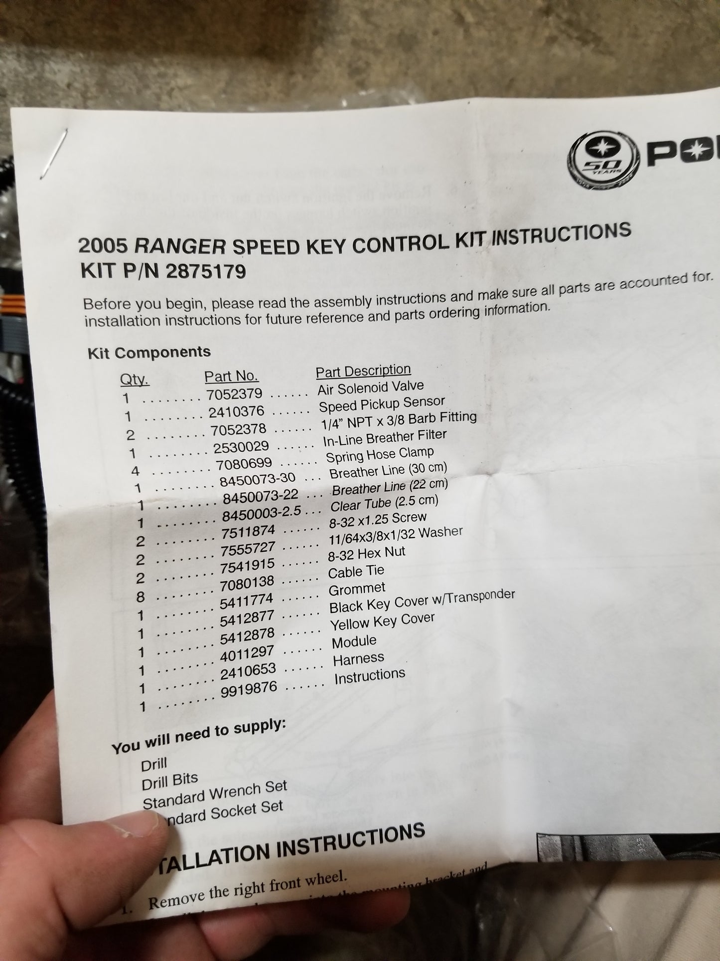 2005 Ranger Polaris Speed Key Control Kit 2875179 2875179