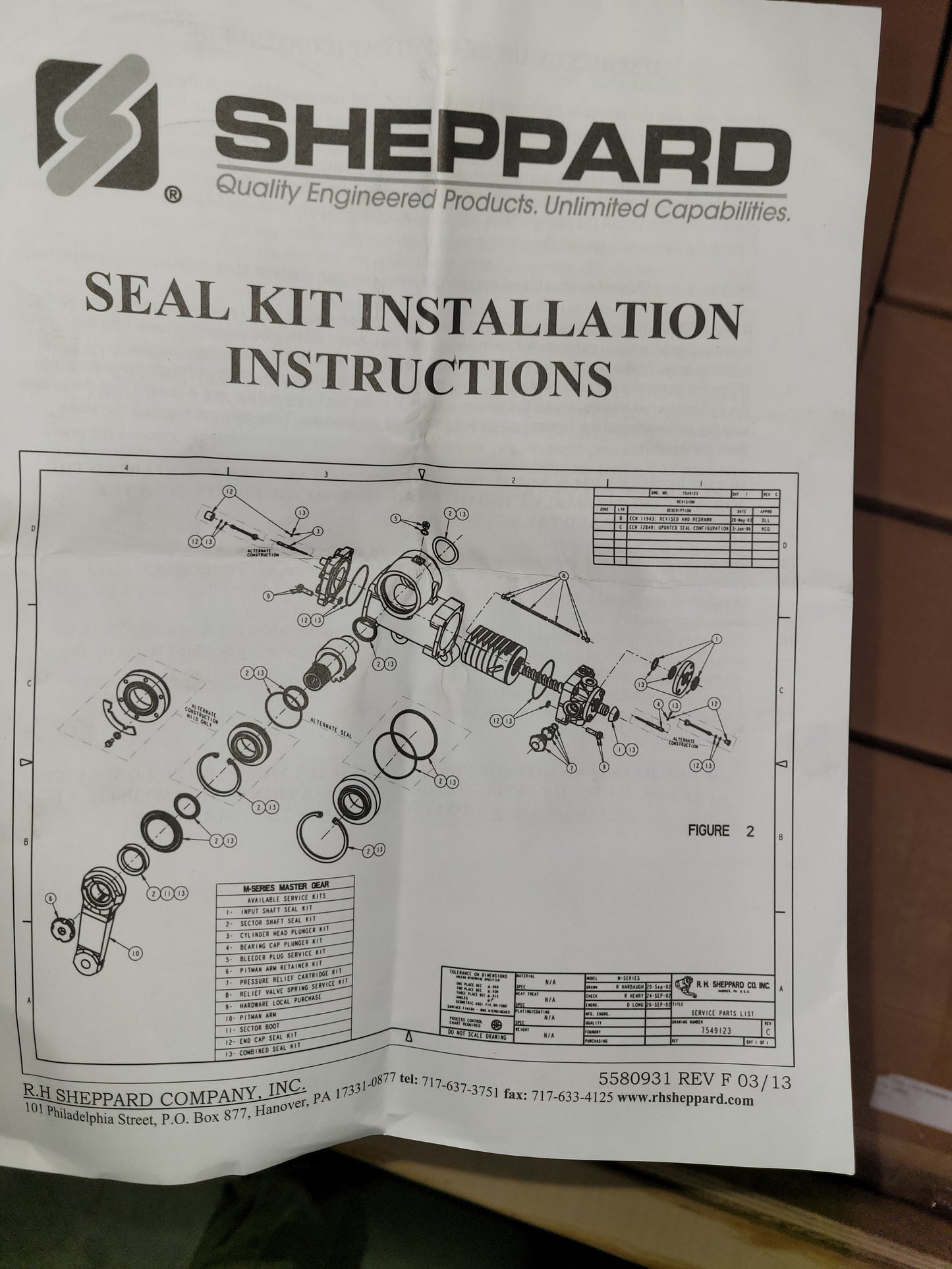 LSVR STEERING GEAR REBUILD KIT OSHKOSH 5330-01-586-4368 4283457 12KP585