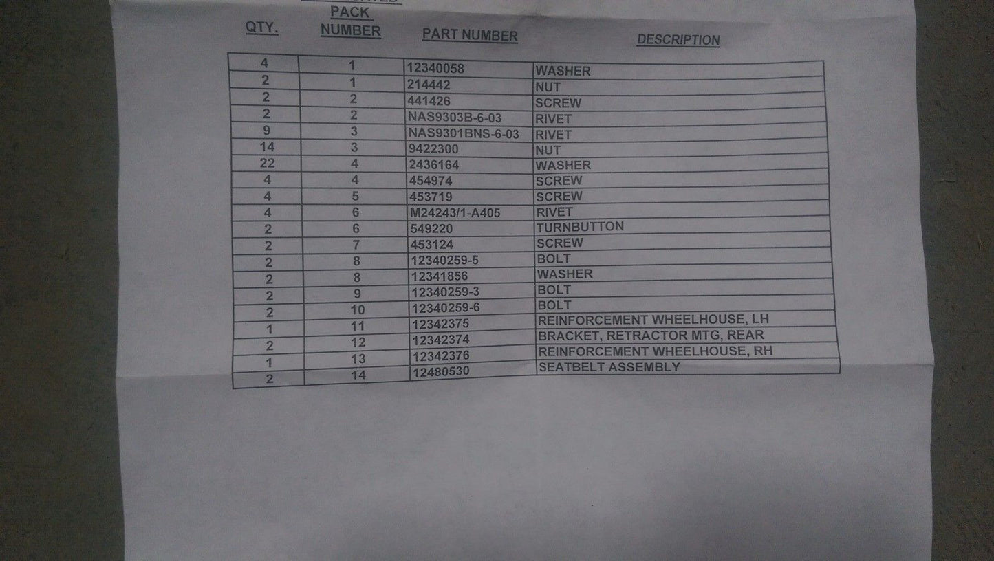 HMMWV Hummer H1 3 Point Rear Seatbelt Retrofit Kit NEW,M998, HUMVEE n