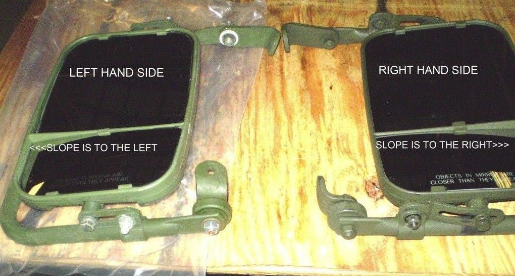 NEW HMMWV GREEN MIRROR ASSY SET, PAIR Humvee H1 HUMMER, M998 (12342129,12342130)