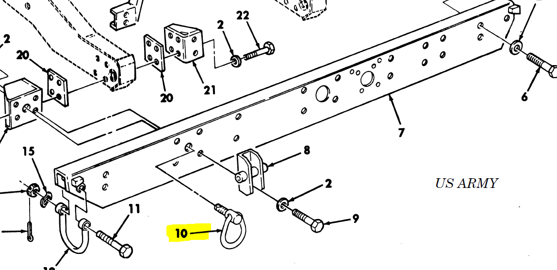 HMMWV M998 Rear Bumper Shackle Ring 12447089-2 Airlift Bumper Humvee Set, Nut