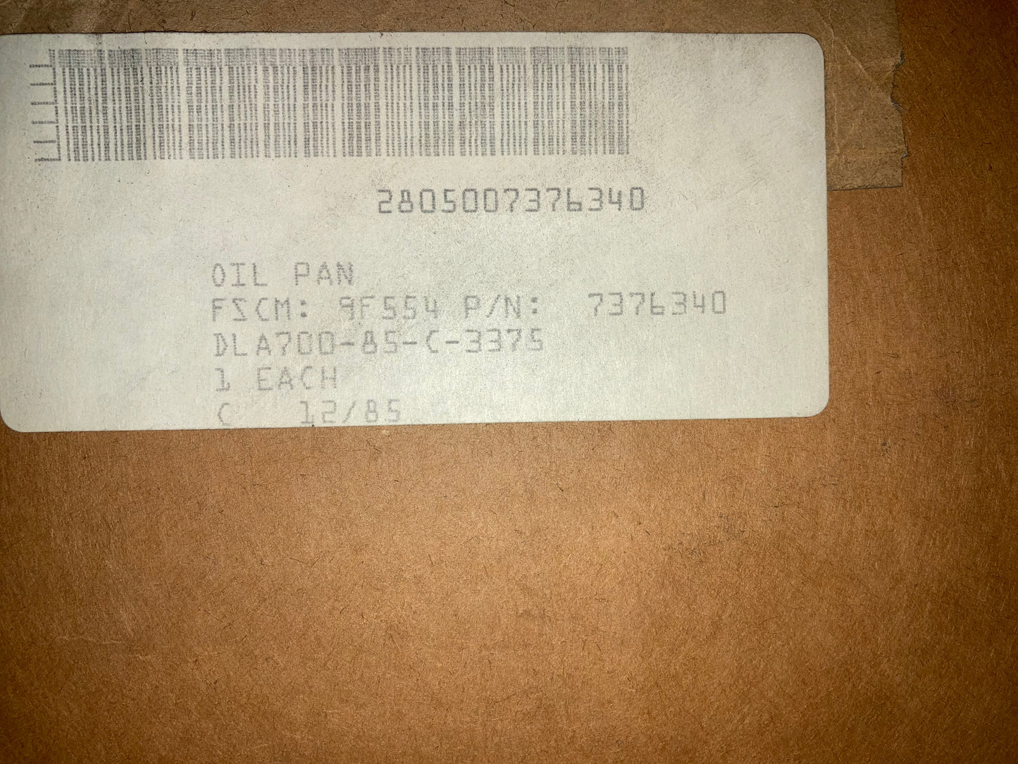 5 TON Gas Oil Pan G744 7376340 2805-00-737-6340