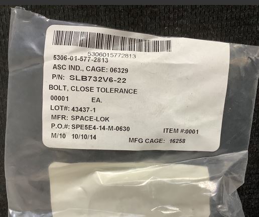 5306-01-577-2813 BOLT,CLOSE TOLERANCE SLB732V6-22 HS6170V6-22