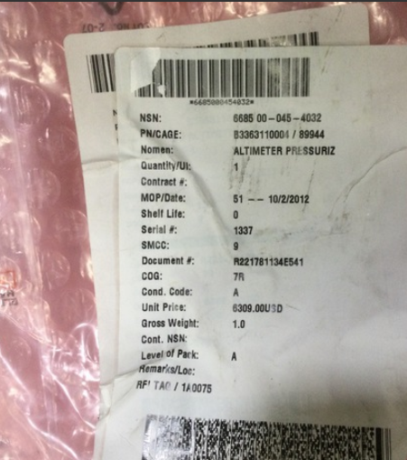 6685-00-045-4032 B3363110004 Kollsman Pressurized Compartment Altimeters