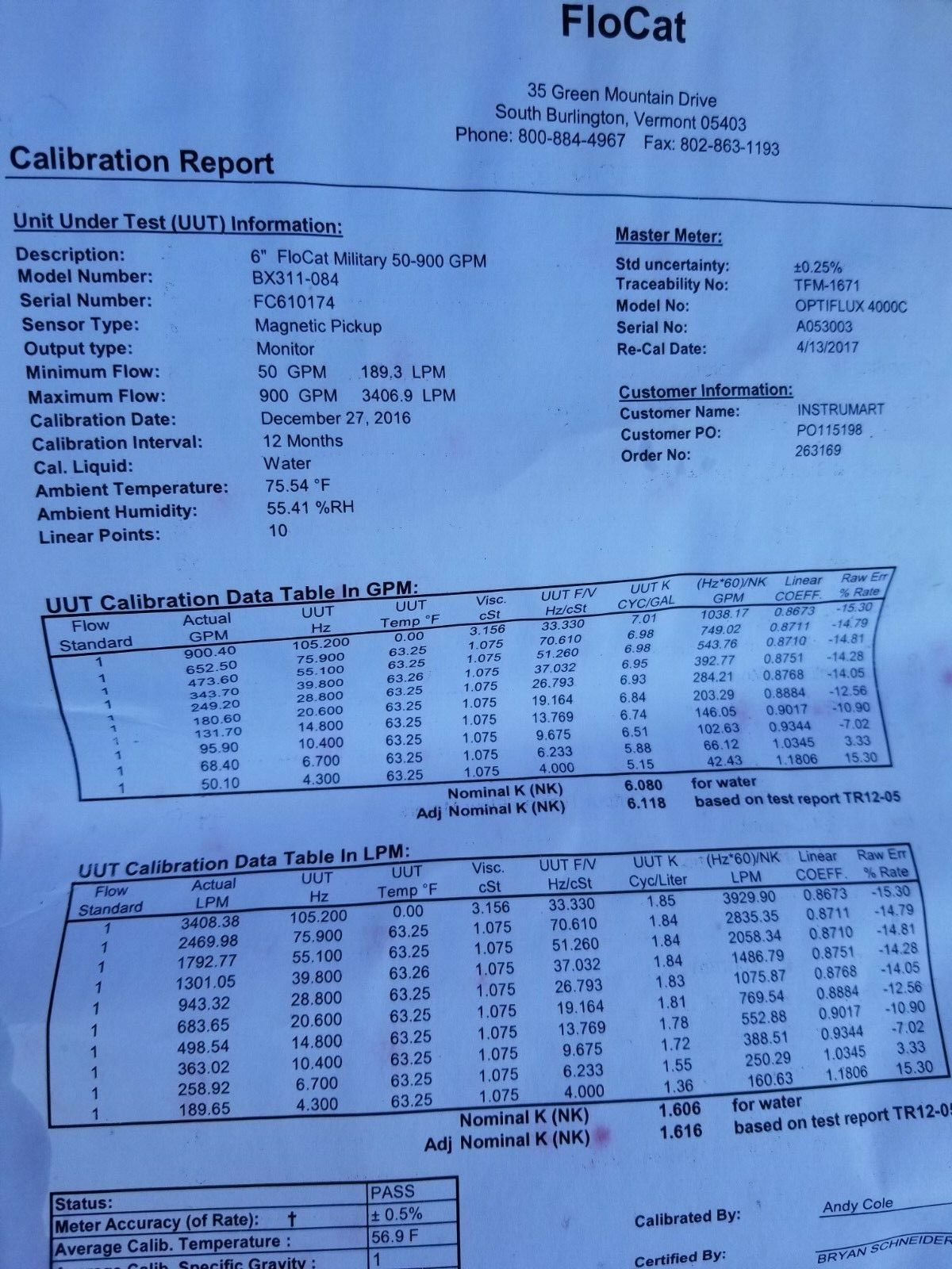 Flow Cat Fuel Meter Assembly C-LB45-A Fuel Meter Heavy duty 6680-01-534-1128