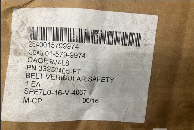 2540-01-579-9974 BELT,VEHICULAR SAFETY 10022744 32250405-FT