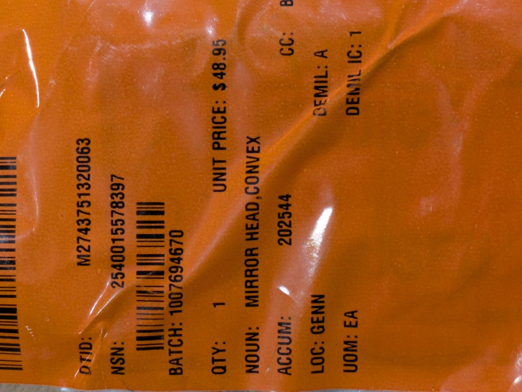 Oshkosh Defense LLC 10KP361 Mirror Head, Convex - NSN 2540-01-557-8397 - inventory label