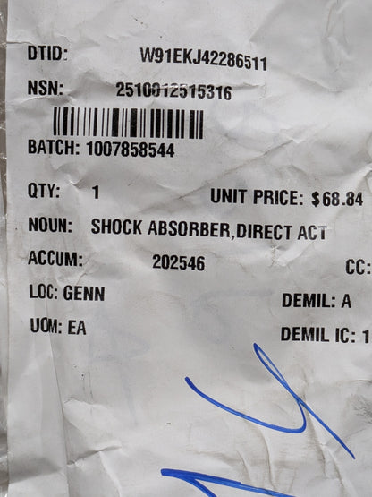 Tenneco OE12011 Shock Absorber, Direct Action - NSN 2510-01-251-5316 - inventory label