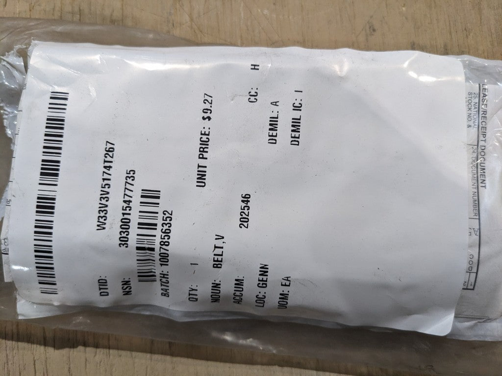 Isuzu Diesel of North America 897224-9991 V-Belt - NSN 3030-01-547-7735 - inventory label