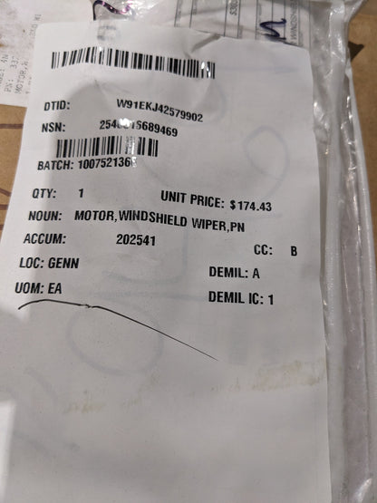 JCB INC. 332/E0698 Windshield Wiper Motor - NSN 2540-01-668-9469 - inventory label