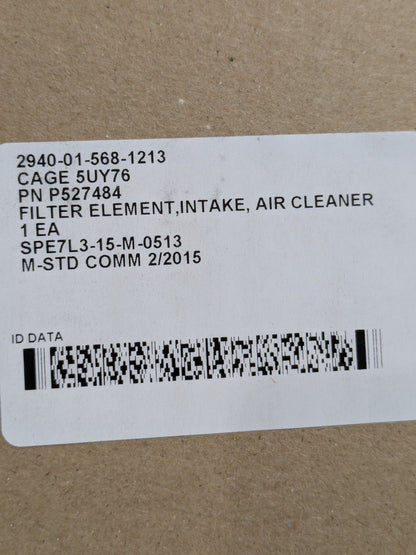 Donaldson P527484 Filter Element, Intake Air Cleaner - NSN 2940-01-568-1213 - inventory label