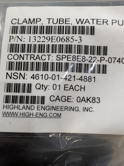 CECOM LR Center 13229E0685-3 Tube Clamp - NSN 4610-01-421-4881 - inventory label