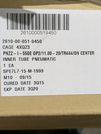 Federal Specifications Promulgated GP2/11.00-20/TR444/ON CENTER Inner Tube, Pneumatic - NSN 2610-00-051-9450 - inventory label
