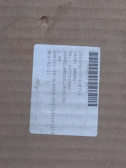 JCB INC. 347/10386 Brush Guard - NSN 2540-01-574-8759 - inventory label