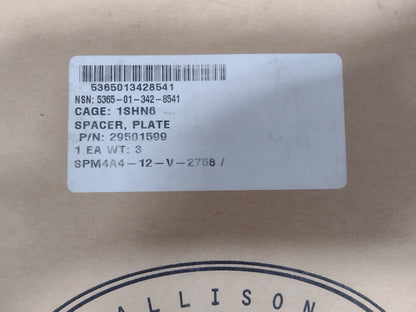 Allison Transmission Inc 29501599 Spacer, Plate - NSN 5365-01-342-8541 - inventory label