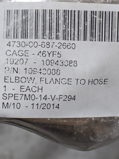 U S Army Tank Automotive Command 10943088 Flange to Hose Elbow - NSN 4730-00-687-2660 - inventory label