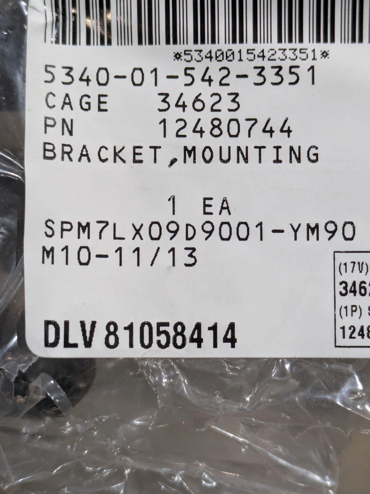 AmSafe, Inc. 200204-401 Mounting Bracket - NSN 5340-01-542-3351 - inventory label