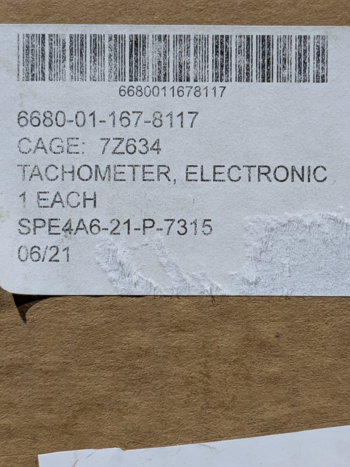 U S Army Tank Automotive Command 12275405 Electronic Tachometer - NSN 6680-01-167-8117 - inventory label