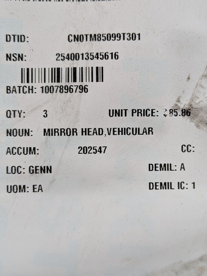 CURT Manufacturing LLC S-158-KDV-1 Mirror Head, Vehicular - NSN 2540-01-354-5616 - inventory label