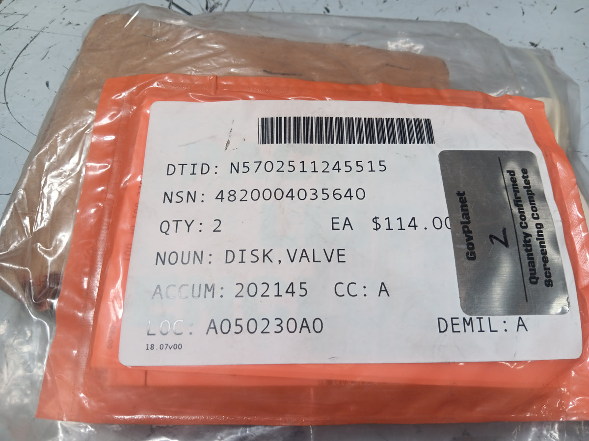 Leslie Controls N11190 Valve Disk - NSN 4820-00-403-5640 - inventory label