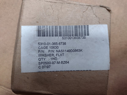 National Aerospace Standards NAS1149D0863K Flat Washer - NSN 5310-01-365-8738 - inventory label
