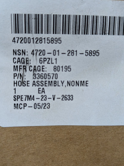 ED Etnyre & Co 3360570 Hose Assembly, Nonmetallic - NSN 4720-01-281-5895 - inventory label