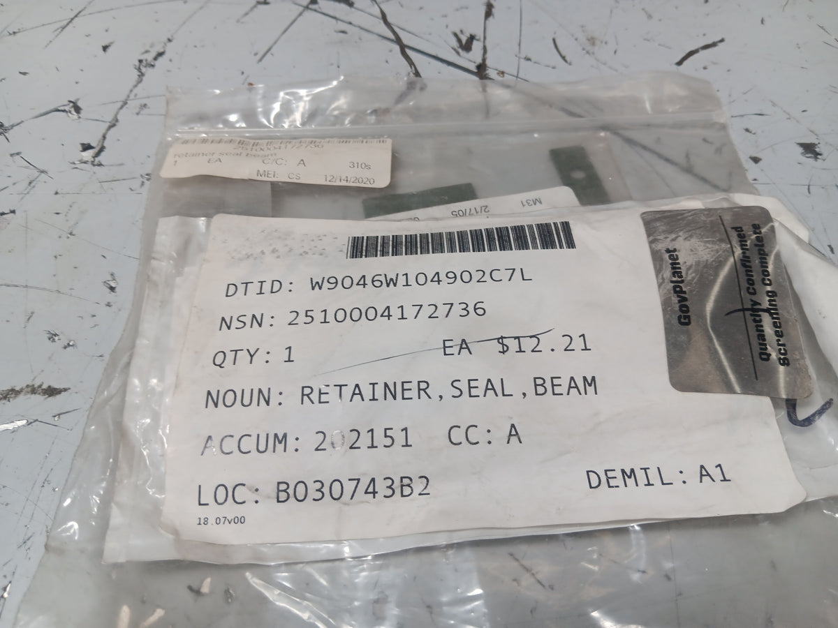 Beam Seal Retainer 8735033 - NSN 2510-00-417-2736 - inventory label