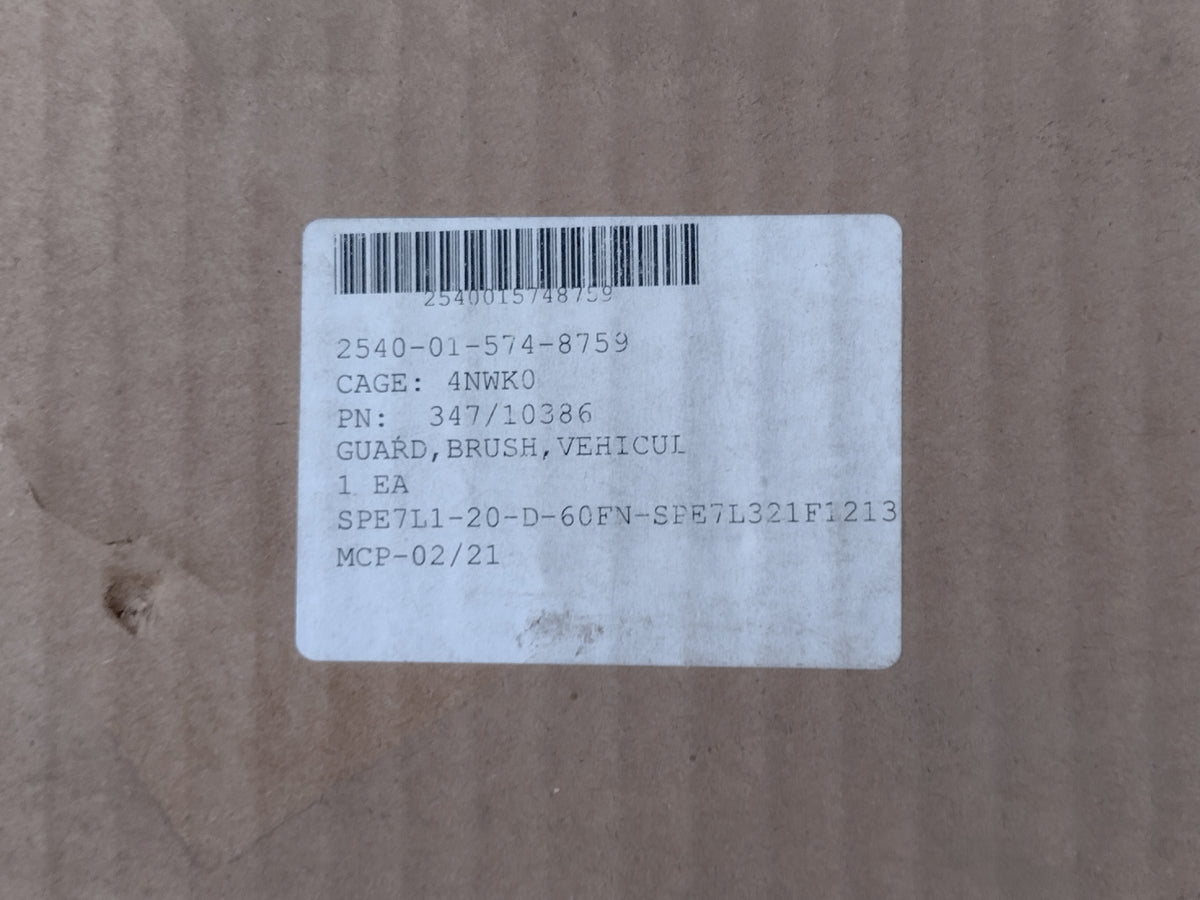 JCB INC. 347/10386 Brush Guard - NSN 2540-01-574-8759 - inventory label