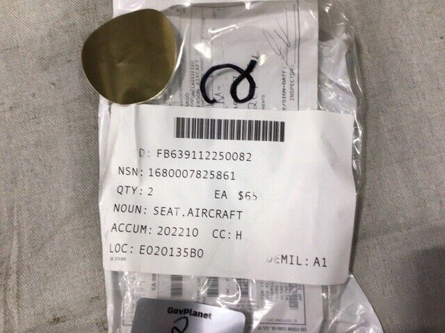 NEW GENUINE USGI MILITARY 1680-00-782-5861 C-130 AIRCRAFT 2-MAN TROOP SEAT