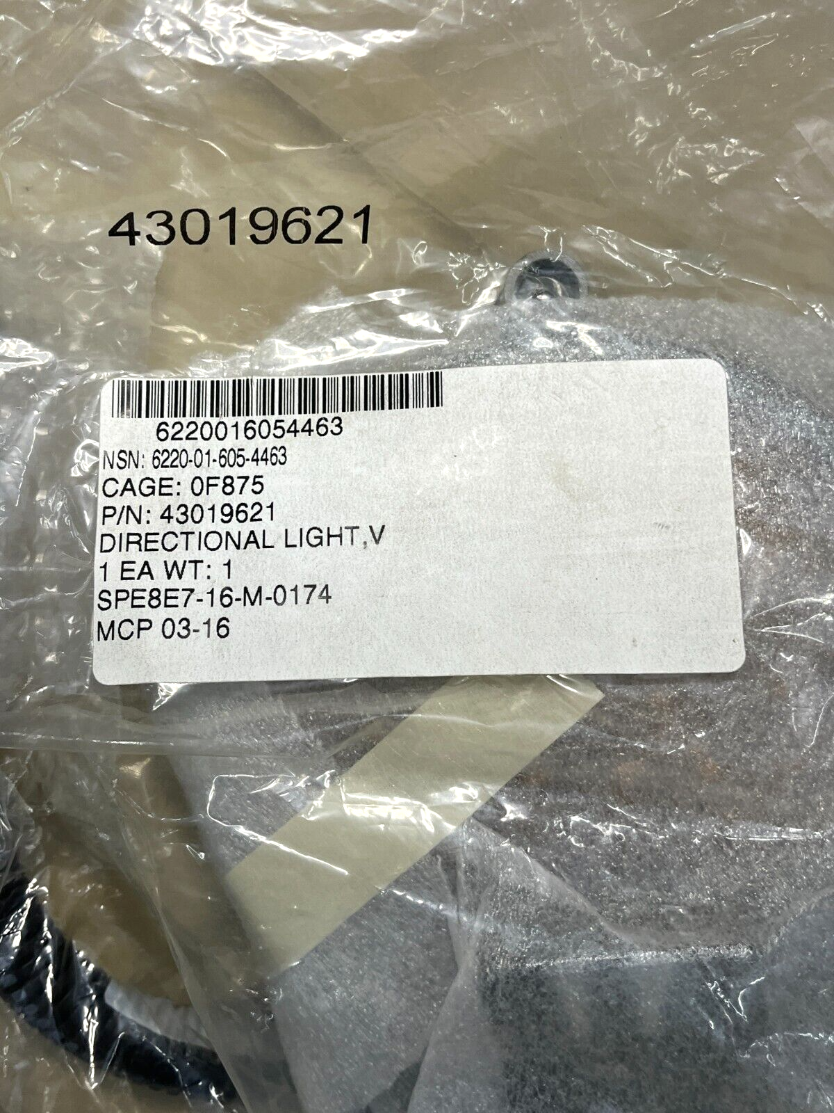 TRUCK-LITE 43019621 VEHICULAR TURN SIGNAL FRONT LIGHT ASSEMBLY 6220-01-605-4463