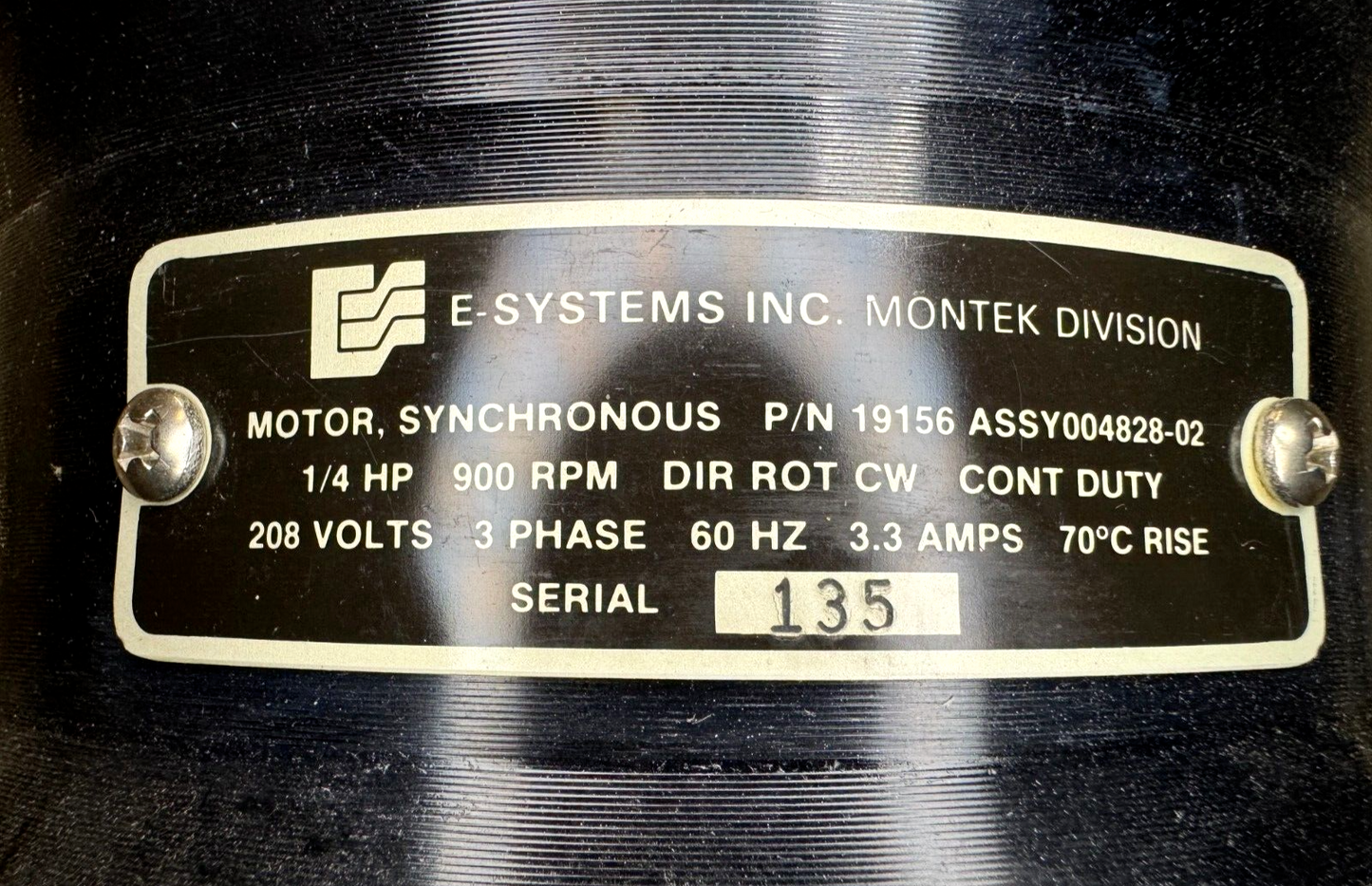 E-SYSTEMS 004828-02 208V 3P 60HZ 3.3A ALTERNATING CURRENT MOTOR 6105-00-469-6997