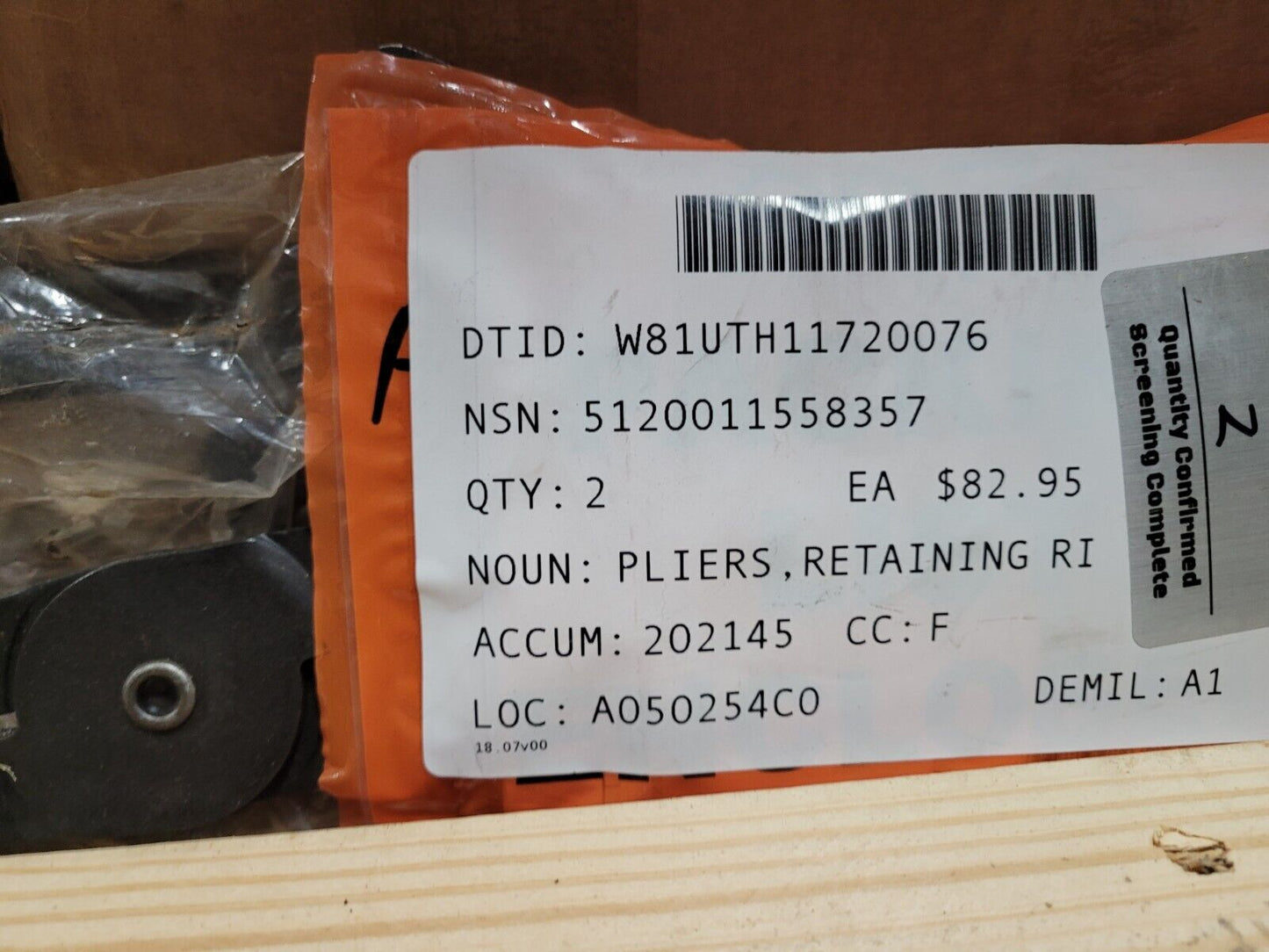 INTERNAL, FLAT JAW, DOUBLE RATCHET RETAINING RING PLIERS NSN 5120-01-155-8357