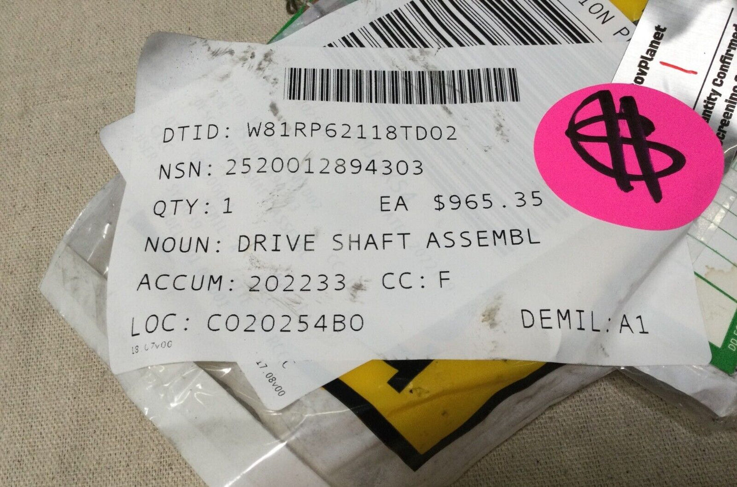 FORKLIFT 1000M TRUCK CONSTANT VE DRIVE SHAFT ASSEMBLY 6600052 2520-01-289-4303