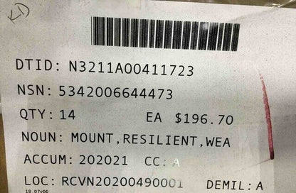 MIL-M-17508 WEAPON SYSTEM RESILIENT MOUNT TYPE 7E450 31115-1 5342-00-664-4473