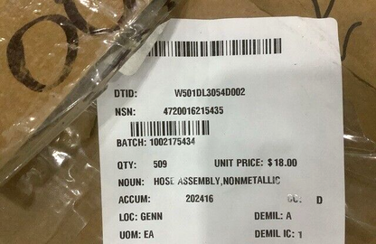 NIITEK 009213-A NONMETALLIC HYDRAULIC HOSES ASSEMBLY 4720-01-621-5435 USA