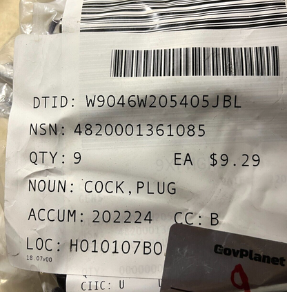 AIRCRAFT B-52 , GENERATOR 3KW 1/2" COPPER ALLOY PLUG COCK 4820-00-136-1085