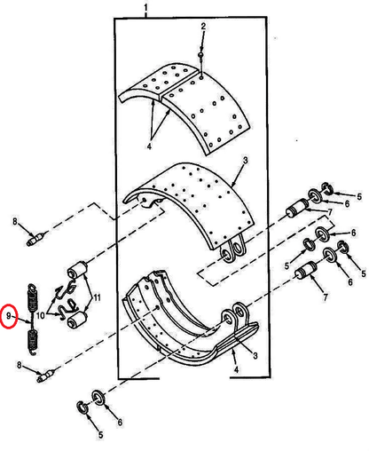M872A1, M872A2,M872A3 TRAILER 2258Z416 BRAKE RETURN SHOE SPRING 5360-01-179-4119