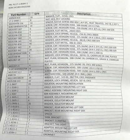 M998 HMMWV HUMVEE COMPLETE SHELTER MOUNTING KIT 17-1-8584-1 / 5410-01-441-0266