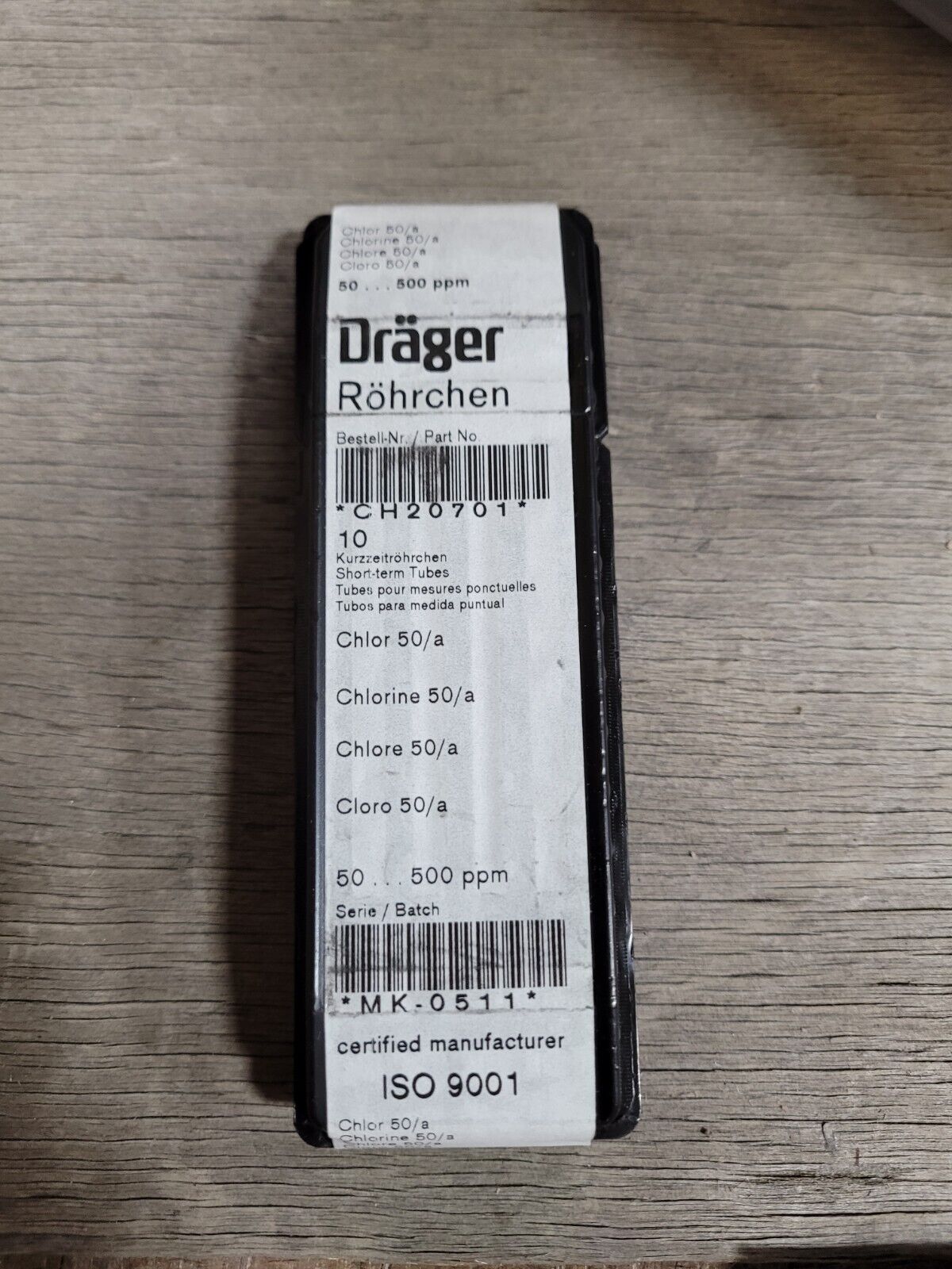 Draeger CH20701 Chlorine 50/a 50-500 ppm Short-term Tubes 10 Tests per box