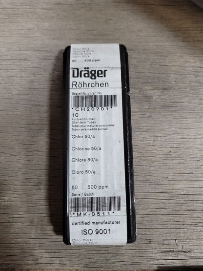 Draeger CH20701 Chlorine 50/a 50-500 ppm Short-term Tubes 10 Tests per box