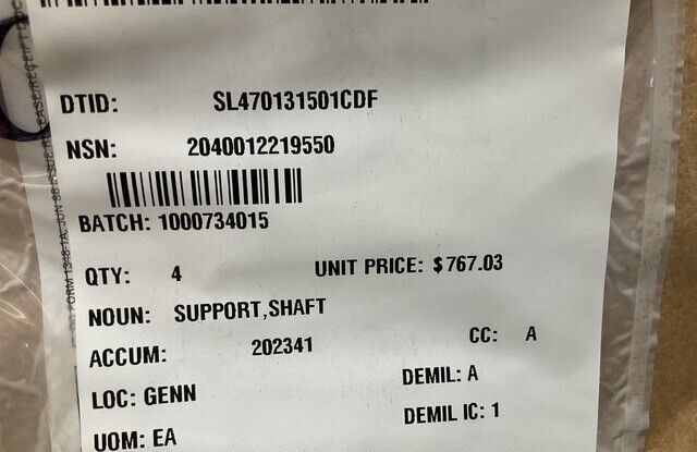 (1EA) WHIDBEY ISLAND CLASS C20035D007 HEAVY DUTY SUPPORT SHAFT 2040-01-221-9550